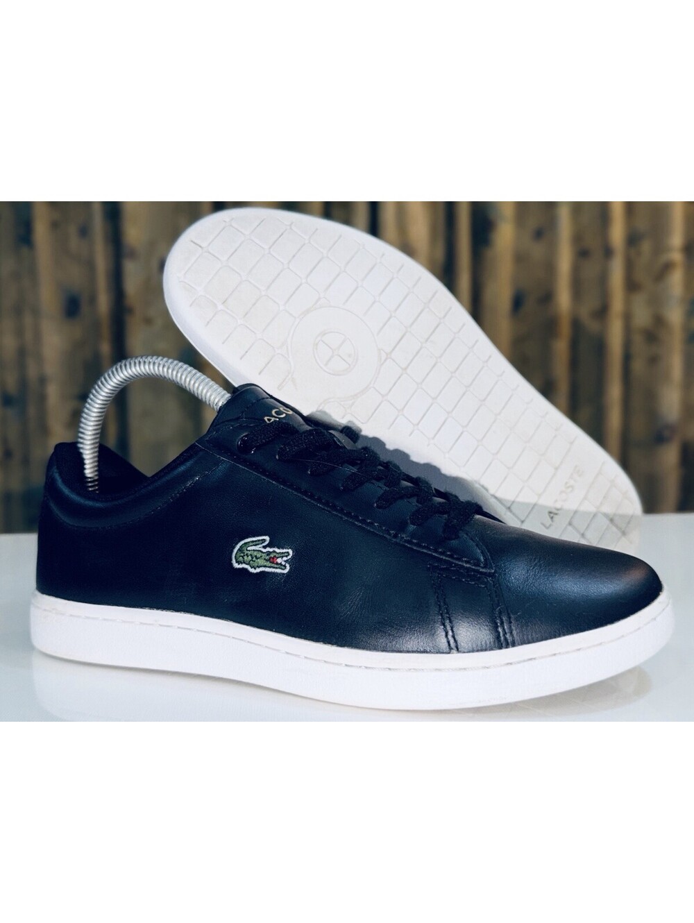 Lacoste Hydez 119 2 P SFA Women’s 6.5 Black Leather Gold Logo Sneakers 37.5